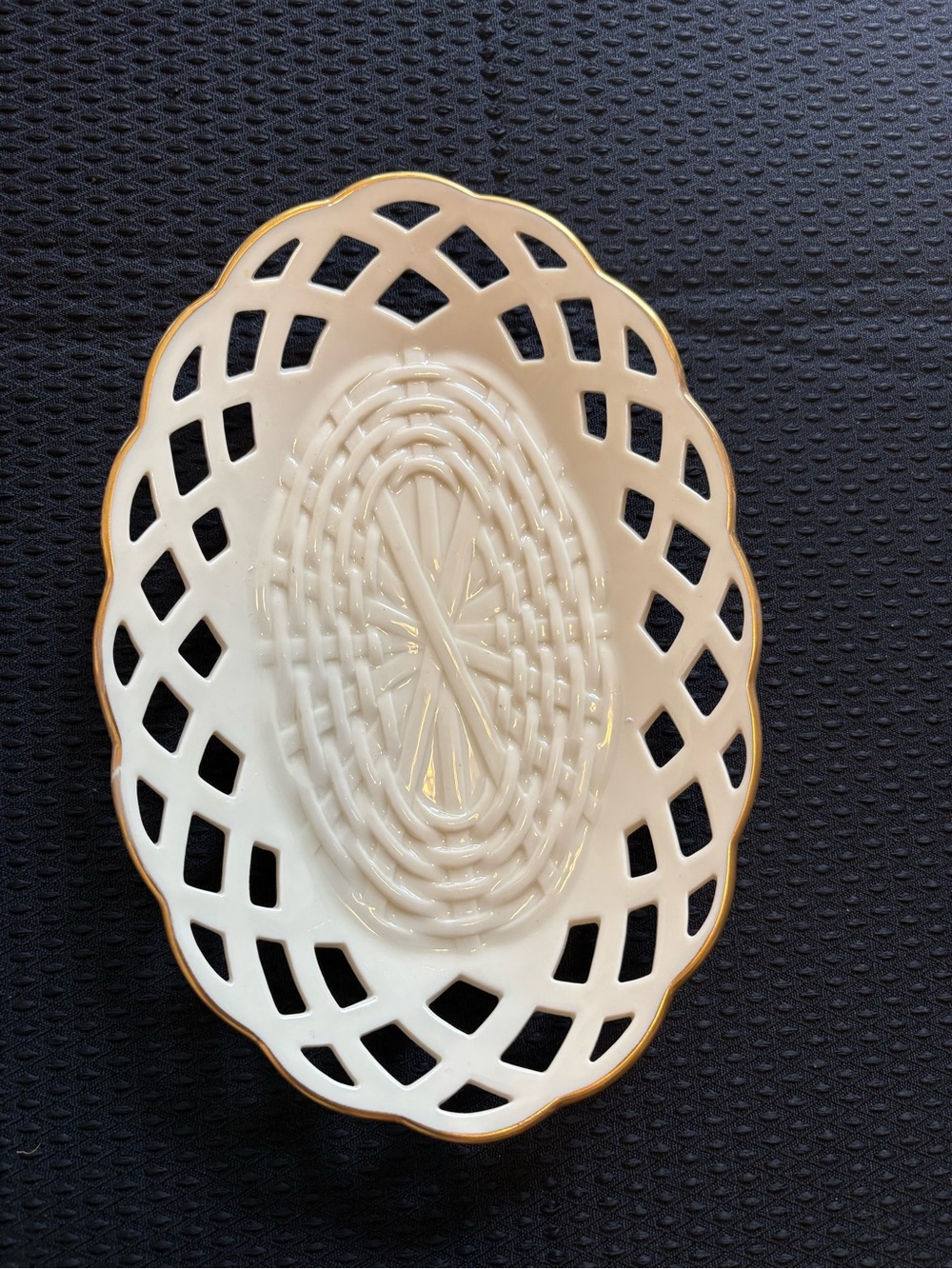 Vintage Lenox wicker collection porcelain gold trim trinket tray